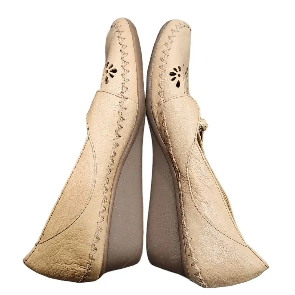 Naturalizer N5 Comfort Tan Cream Leather Soft Flexible Flat Size 9.5W